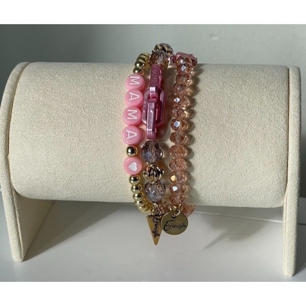 Erimish Mama Bracelet Stack Pink Gold Beaded‎ Stretch Set NWT
